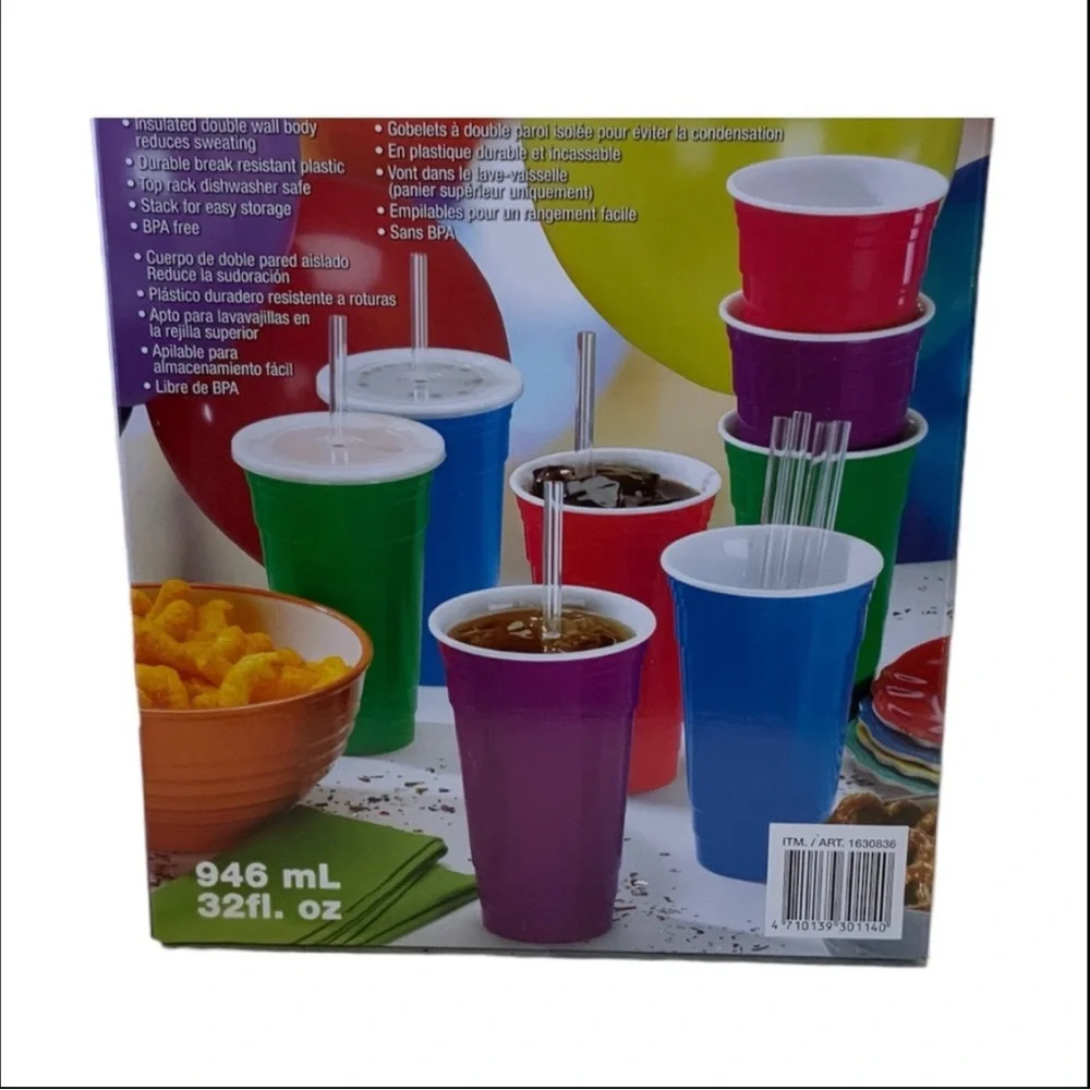 with Straws - Red, Blue, Green, Purple